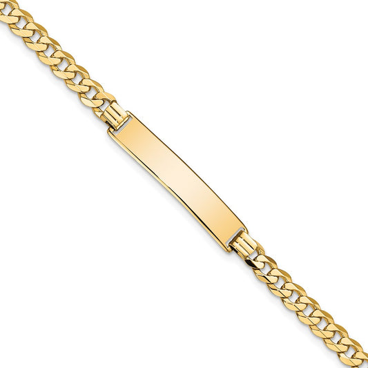 Engravable 10K Yellow Gold Flat Curb Link ID Bracelet Length 8 inches Width 6.4 mm With Lobster Claw Clasp