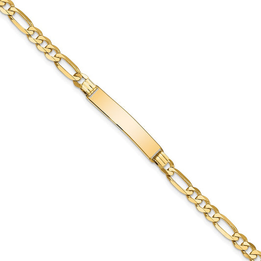 Engravable 10K Yellow Gold Figaro Link ID Bracelet Length 7 inches Width 6.28 mm With Lobster Claw Clasp