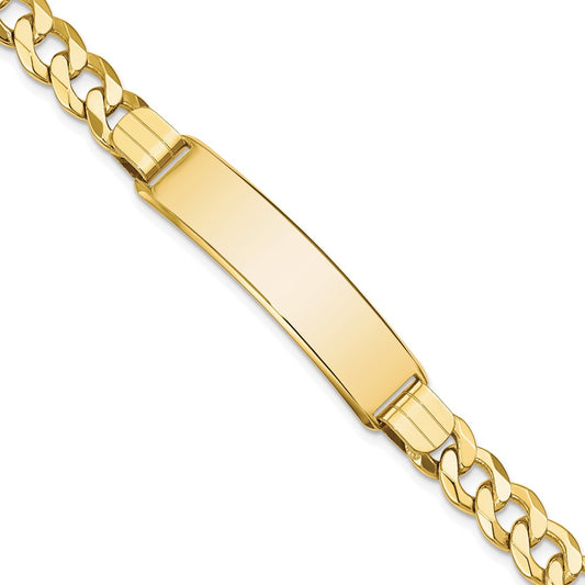 Engravable 10K Yellow Gold Flat Curb Link ID Bracelet Length 8 inches Width 10.16 mm With Lobster Claw Clasp