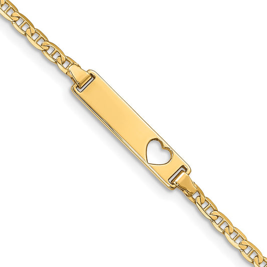 Engravable 10K Yellow Gold Flat Anchor Link ID Bracelet Length 7 inches Width 5.01 mm With Lobster Claw Clasp