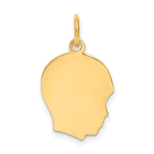 10K Yellow Gold Plain Medium .018 Gauge Facing Right Boy HeadEngravable Charm Pendant Jewelry Gifts (Length 0.86" Width 0.51")