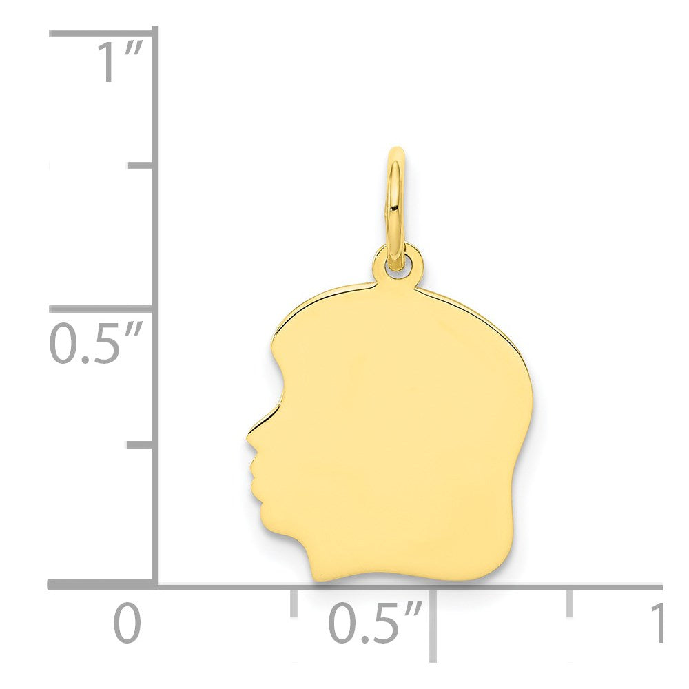10K Yellow Gold Plain Medium .018 Gauge Facing Left Girl HeadEngravable Charm Pendant Jewelry Gifts (Length 0.86" Width 0.51")