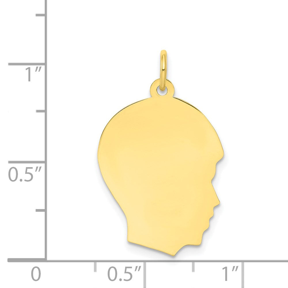 10K Yellow Gold Plain Medium .013 Gauge Facing Right Boy HeadEngravable Charm Pendant Jewelry Gifts (Length 1.05" Width 0.66")
