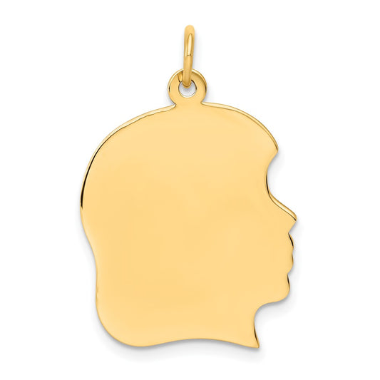 10K Yellow Gold Plain Large .018 Gauge Facing Right Girl HeadEngravable Charm Pendant Jewelry Gifts (Length 1.17" Width 0.78")
