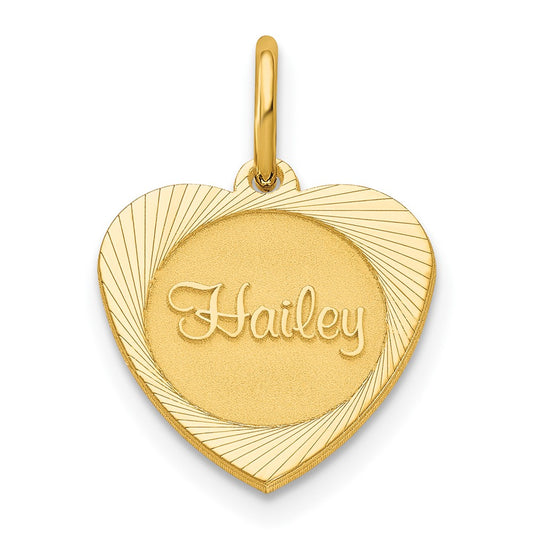 10K Yellow Gold Small Heart Disc with Name Engravable Charm Pendant Jewelry Gifts (Length 0.59" Width 0.33")