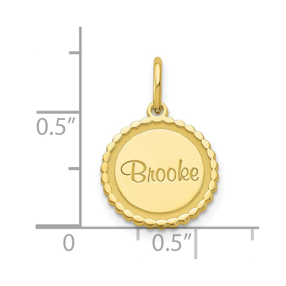 10K Yellow Gold Scalloped Round Disc with Name Engravable Charm Pendant Jewelry Gifts (Length 0.55" Width 0.51")