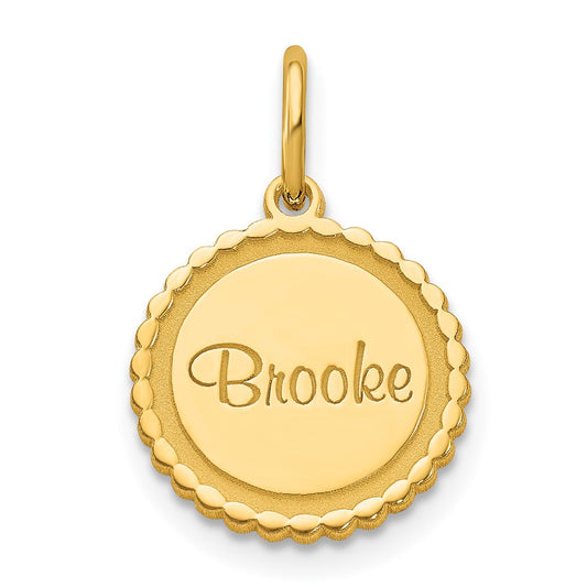 10K Yellow Gold Scalloped Round Disc with Name Engravable Charm Pendant Jewelry Gifts (Length 0.55" Width 0.51")