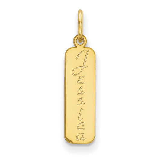 10K Yellow Gold Vertical Script Font Name Bar Engravable Charm Pendant Jewelry Gifts (Length 0.7" Width 0.2")