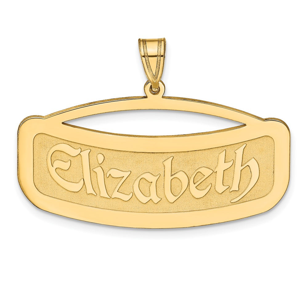 10K Yellow Gold Curved Name Plate Engravable Charm Pendant Jewelry Gifts (Length 0.7" Width 1.44")