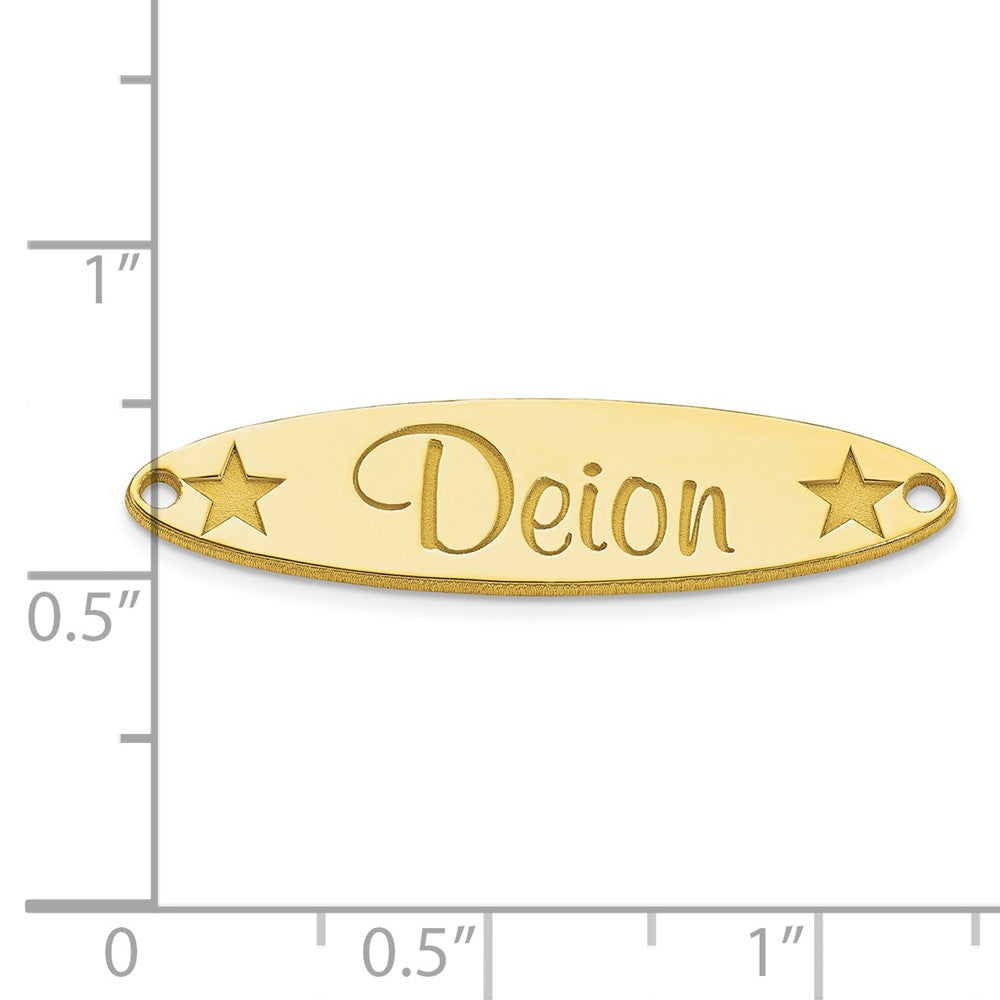 10K Yellow Gold Large Oval with Stars Name Plate Engravable Charm Pendant Jewelry Gifts (Length 0.31" Width 1.21")