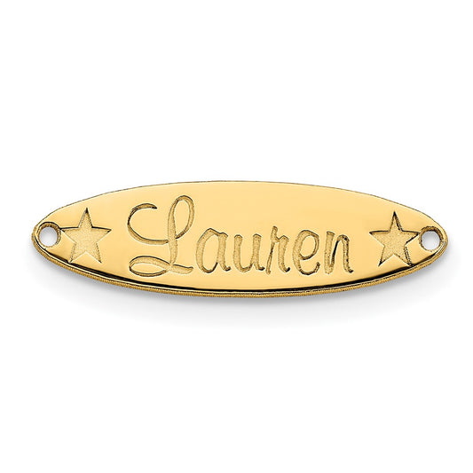 10K Yellow Gold Small Oval with Stars Name Plate Engravable Charm Pendant Jewelry Gifts (Length 0.21" Width 0.78")