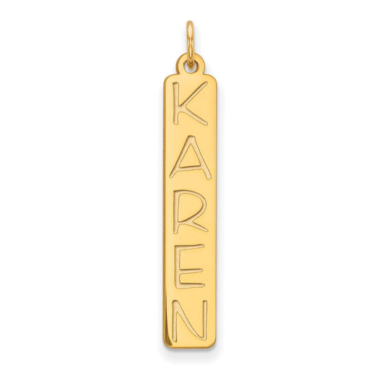 10K Yellow Gold Large Vertical Bar Engravable Charm Pendant Jewelry Gifts (Length 1.29" Width 0.23")