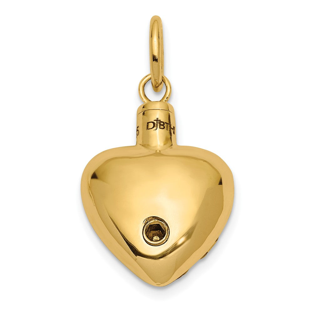 14k Yellow Gold Heart Remembrance Ash Holder Engravable Charm Pendant Jewelry Gifts (Length 0.74" Width 0.62")