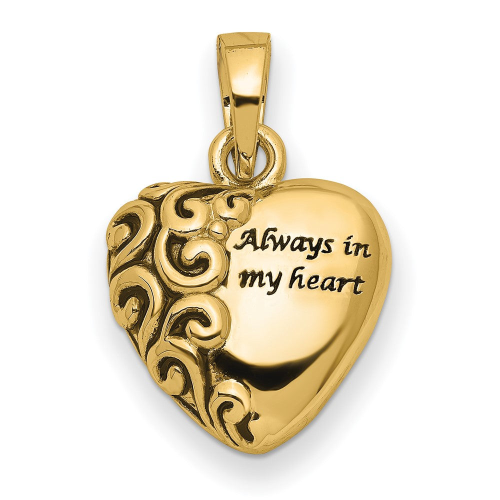 14k Yellow Gold Heart Remembrance Ash Holder Engravable Charm Pendant Jewelry Gifts (Length 0.74" Width 0.62")