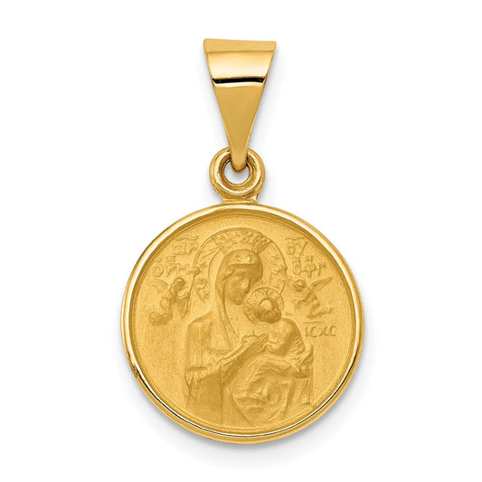 18K Yellow Gold Our Lady of Perpetual Help Medal Engravable Charm Pendant Jewelry Gifts (Length 0.88" Width 0.53")