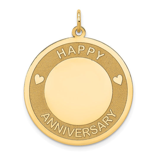 14k Yellow Gold HAPPY ANNIVERSARYEngravable Charm Pendant Jewelry Gifts (Length 1.29" Width 0.98")