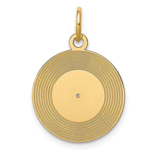 14k Yellow Gold Record Album Engravable Charm Pendant Jewelry Gifts (Length 0.82" Width 0.59")