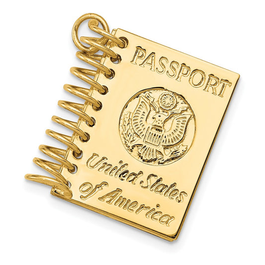 14k Yellow Gold 3D Passport Opens Engravable Charm Pendant Jewelry Gifts (Length 1.09" Width 1.01")