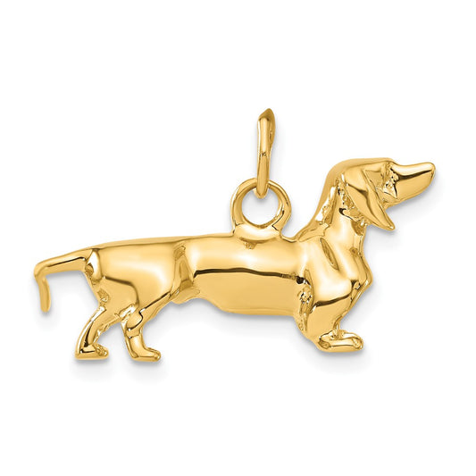 14k Yellow Gold 3D Dachshund Dog Engravable Charm Pendant Jewelry Gifts (Length 0.55" Width 1.21")