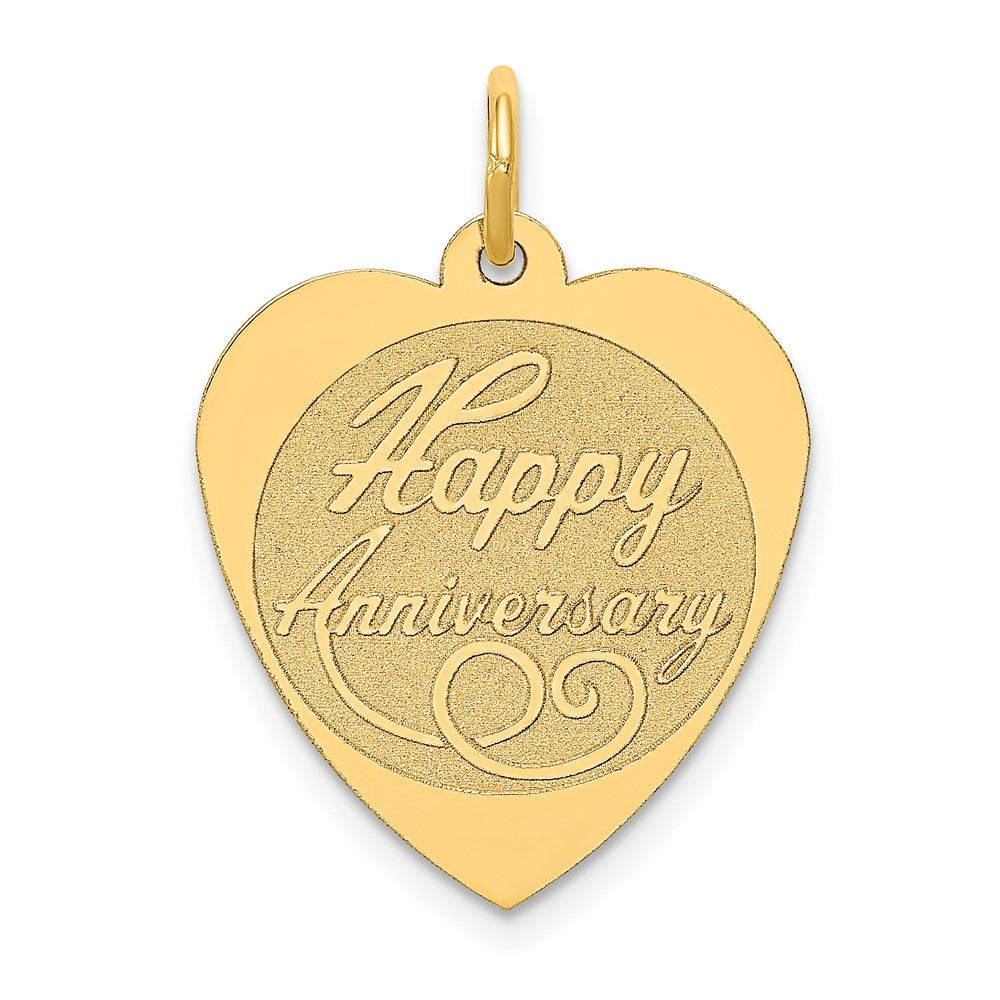 14k Yellow Gold HAPPY ANNIVERSARY HeartEngravable Charm Pendant Jewelry Gifts (Length 1.01" Width 0.7")