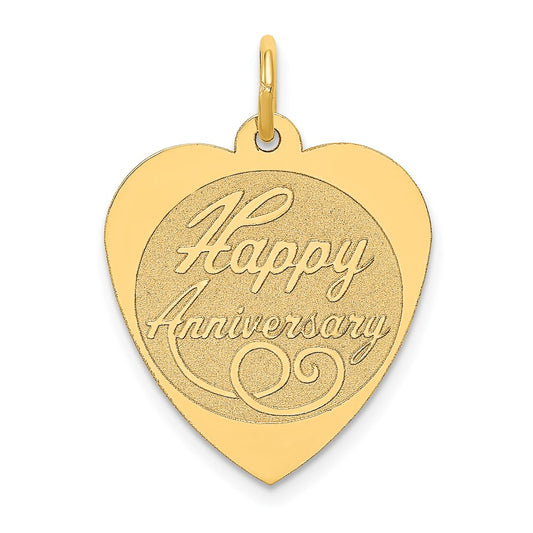 14k Yellow Gold HAPPY ANNIVERSARY HeartEngravable Charm Pendant Jewelry Gifts (Length 1.01" Width 0.7")