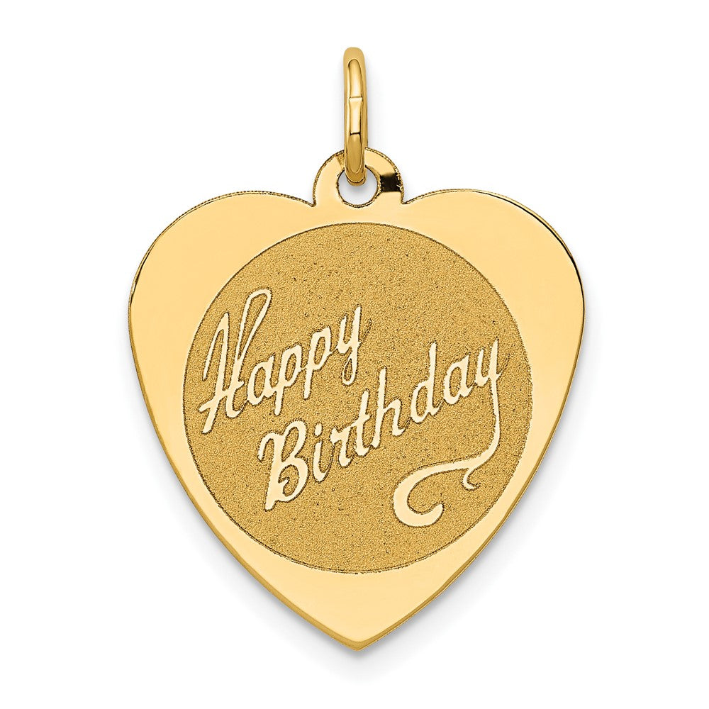 14k Yellow Gold HAPPY BIRTHDAY Heart Disc Engravable Charm Pendant Jewelry Gifts (Length 0.94" Width 0.7")