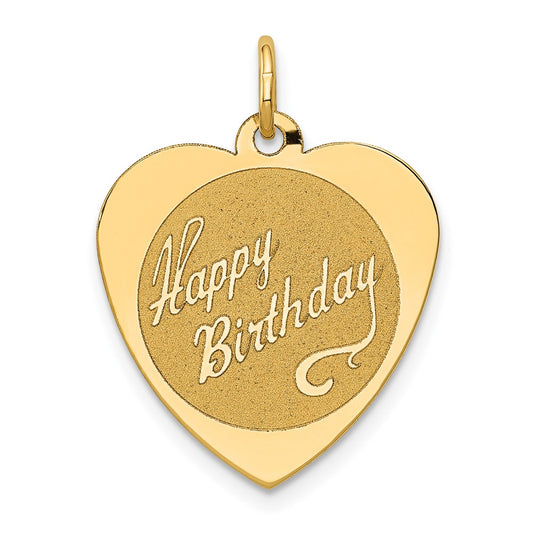 14k Yellow Gold HAPPY BIRTHDAY Heart Disc Engravable Charm Pendant Jewelry Gifts (Length 0.94" Width 0.7")