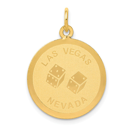 14k Yellow Gold LAS VEGAS Disc Engravable Charm Pendant Jewelry Gifts (Length 0.99" Width 0.74")