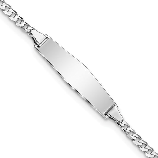 Engravable 14K White Gold Soft Diamond Shape Flat Curb Link ID Bracelet Length 6 inches Width 6 mm With Lobster Claw Clasp