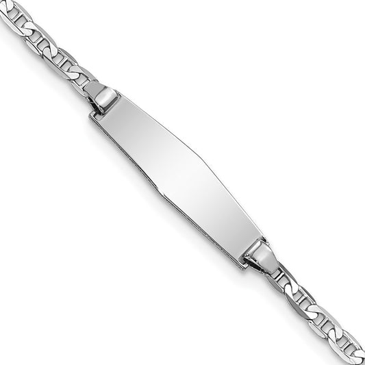 Engravable 14K White Gold Soft Diamond Shape Anchor Link ID Bracelet Length 6 inches Width 5.5 mm With Lobster Claw Clasp