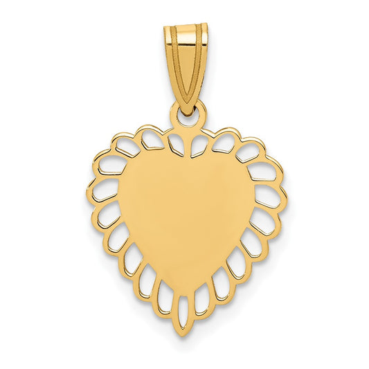 14k Yellow Gold Polished Border Heart Engravable Charm Pendant Jewelry Gifts (Length 1.01" Width 0.59")