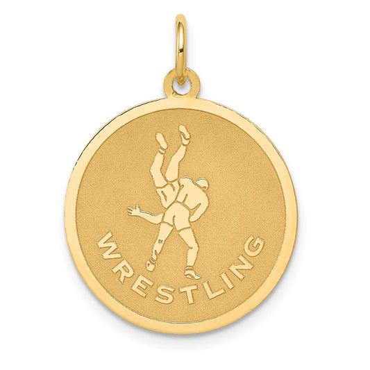 14k Yellow Gold WRESTLING Disc Engravable Charm Pendant Jewelry Gifts (Length 0.96" Width 0.74")