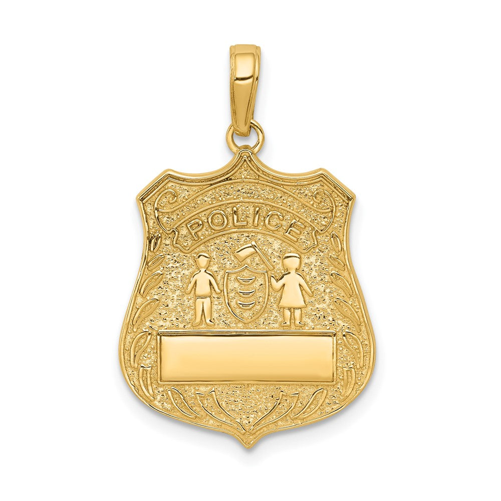14k Yellow Gold Large Police BadgeEngravable Charm Pendant Jewelry Gifts (Length 1.07" Width 0.66")