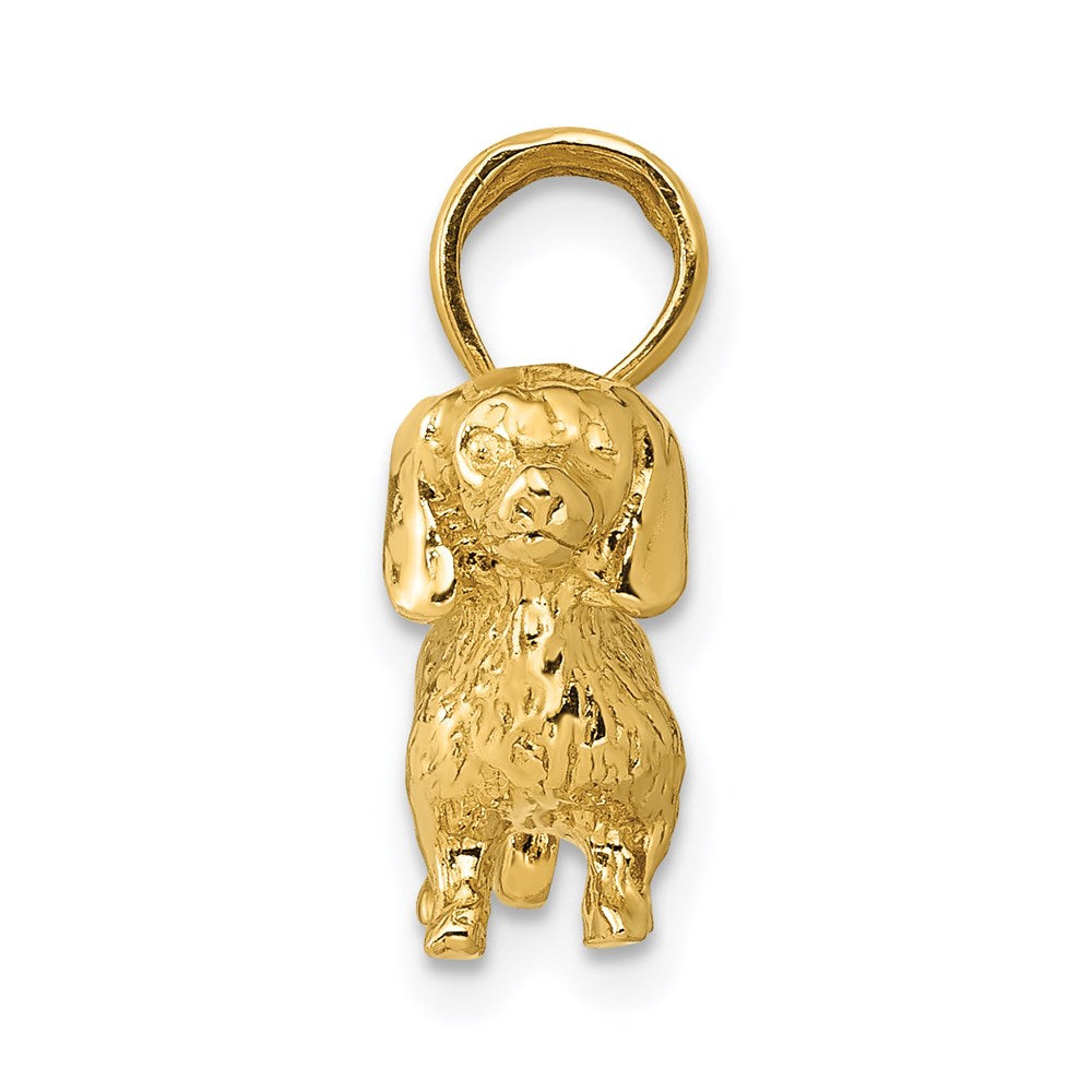 14k Yellow Gold Polished 3D Wire Haired DachshundEngravable Charm Pendant Jewelry Gifts (Length 0.66" Width 0.98")