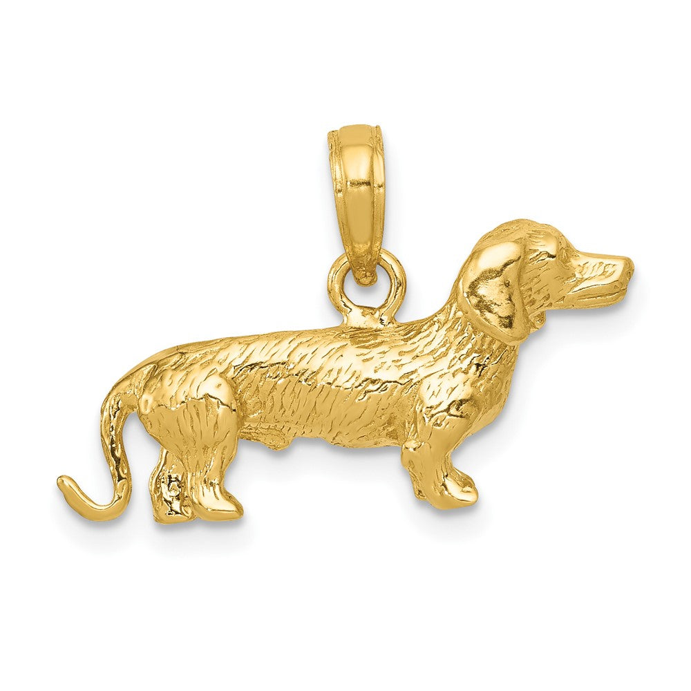 14k Yellow Gold Polished 3D Wire Haired DachshundEngravable Charm Pendant Jewelry Gifts (Length 0.66" Width 0.98")