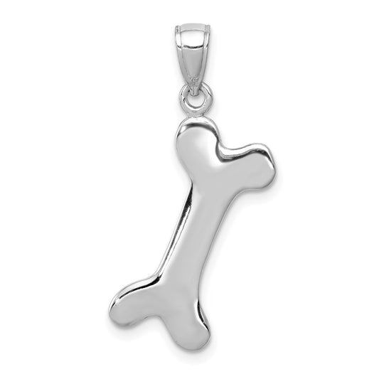 14k White Gold Polished Dog BoneEngravable Charm Pendant Jewelry Gifts (Length 1.33" Width 0.74")