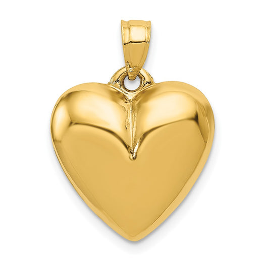 14k Yellow Gold Polished 3D Puffed Heart Engravable Charm Pendant Jewelry Gifts (Length 0.94" Width 0.62")
