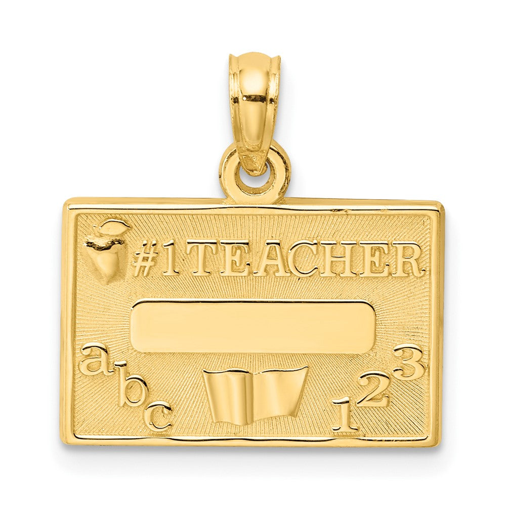 14k Yellow Gold #1 TEACHER,Engravable Charm Pendant Jewelry Gifts (Length 0.44" Width 0.68")
