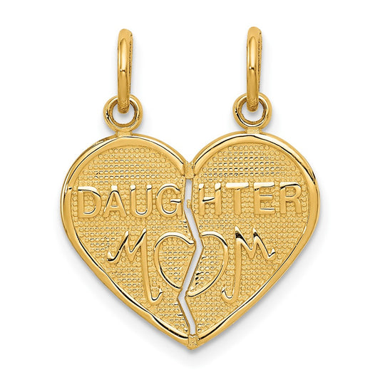 14k Yellow Gold Break apart MOM DAUGHTER Engravable Charm Pendant Jewelry Gifts (Length 0.9" Width 0.7")