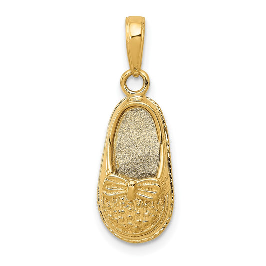 14k Yellow Gold 3D Baby Shoe with BowEngravable Charm Pendant Jewelry Gifts (Length 0.94" Width 0.35")