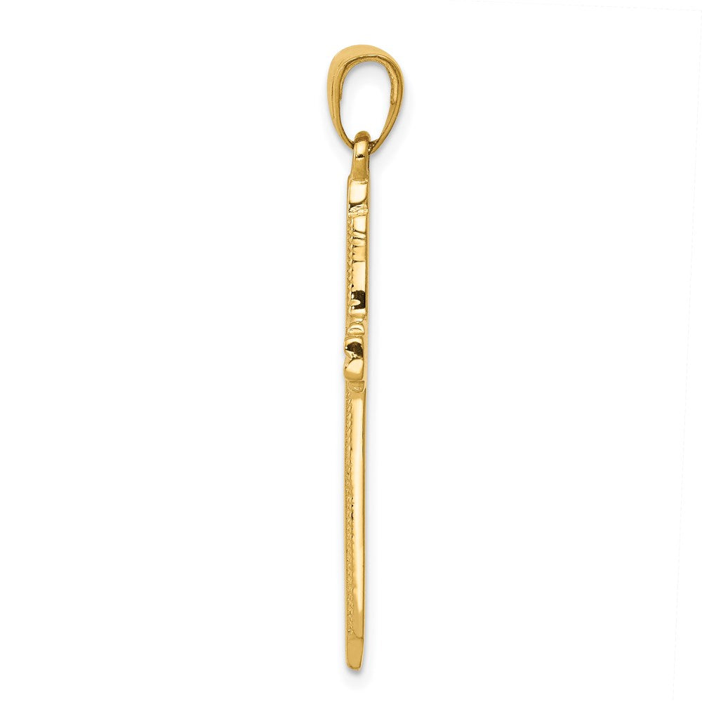 14k Yellow Gold Textured Outline Crucifix CrossEngravable Charm Pendant Jewelry Gifts (Length 1.48" Width 0.78")