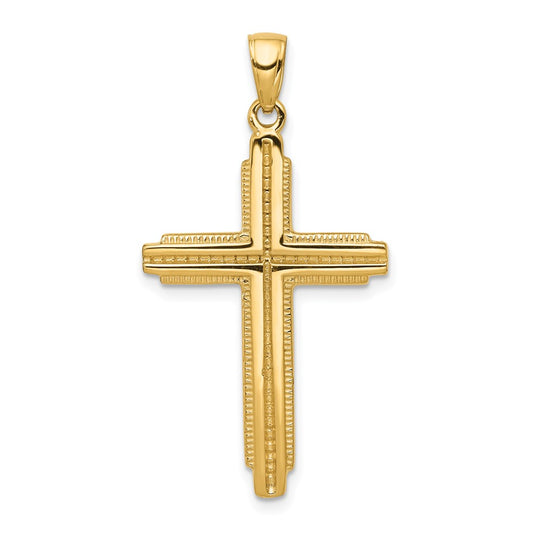 14k Yellow Gold Textured Outline Crucifix CrossEngravable Charm Pendant Jewelry Gifts (Length 1.48" Width 0.78")