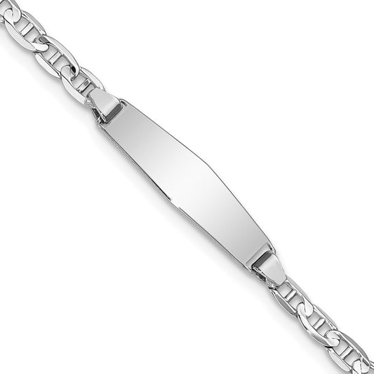 Engravable 14K White Gold Soft Diamond Shape Anchor Link ID Bracelet Length 7 inches Width 5.5 mm With Lobster Claw Clasp
