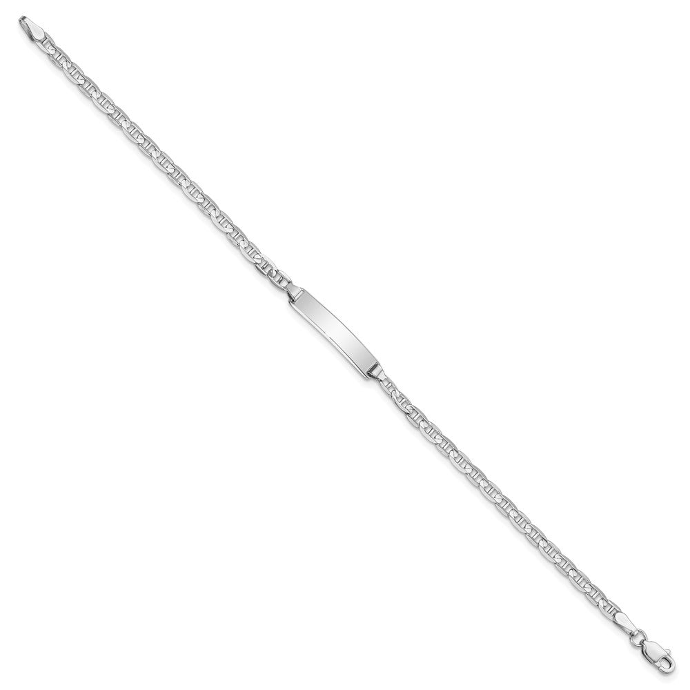 Engravable 14K White Gold Anchor Link ID Bracelet Length 7 inches Width 4.3 mm With Lobster Claw Clasp