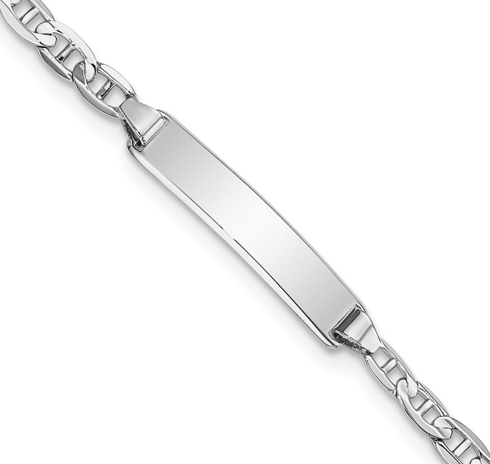 Engravable 14K White Gold Anchor Link ID Bracelet Length 7 inches Width 4.3 mm With Lobster Claw Clasp