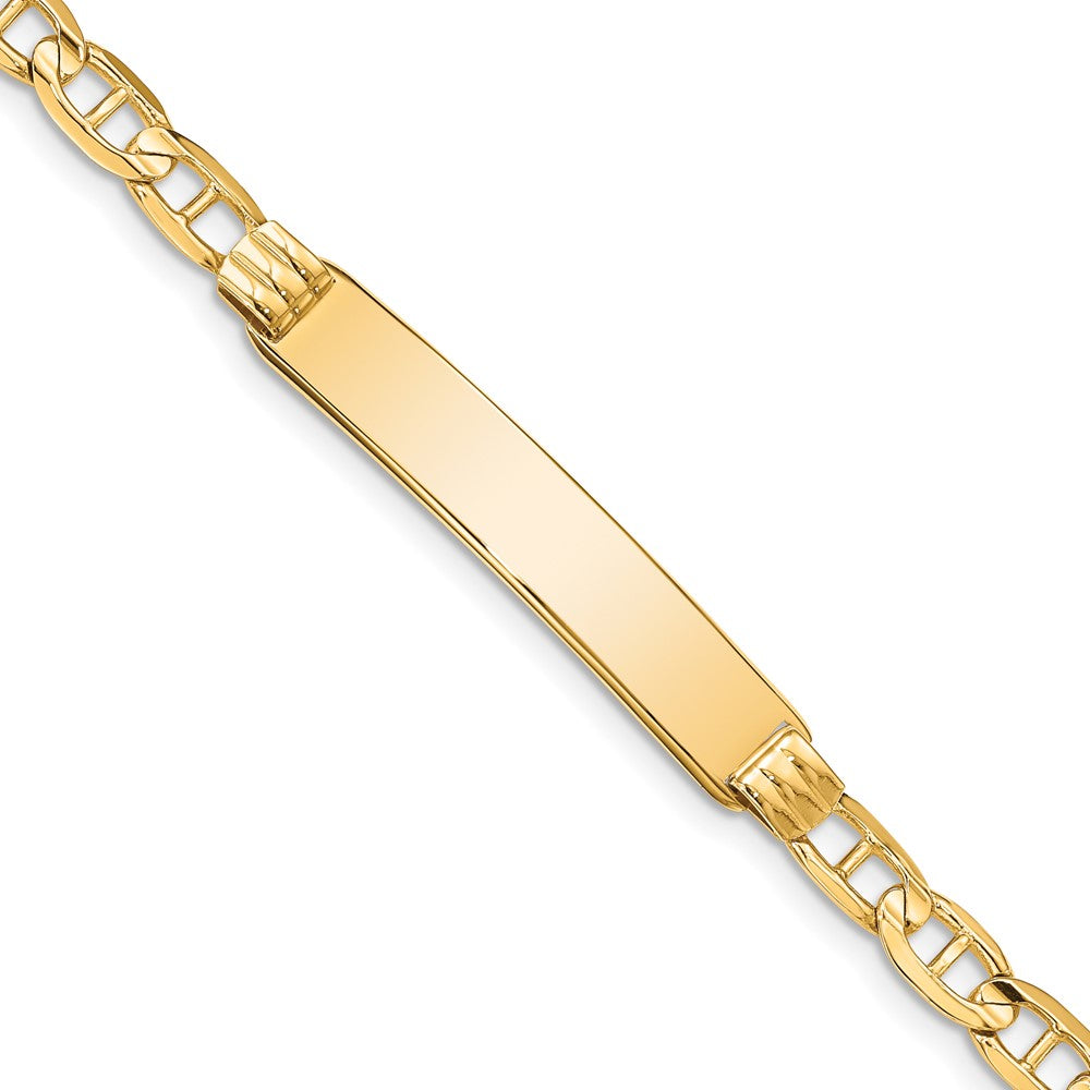 Polished Engravable 14K Yellow Gold Anchor ID Bracelet Length 8 inches Width 8 mm With Lobster Claw Clasp