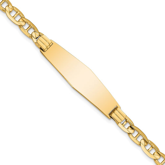 Engravable 14K Yellow Gold Anchor Soft Diamond Shape ID Bracelet Length 8 inches Width 10 mm With Lobster Claw Clasp