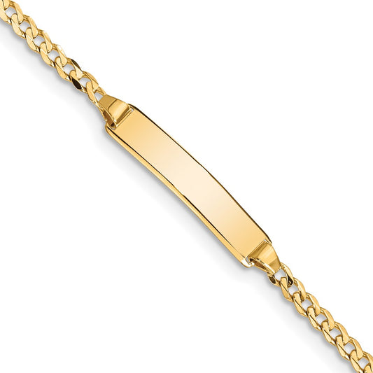 Polished Engravable 14K Yellow Gold Curb Link ID Bracelet Length 7 inches Width 4.8 mm With Lobster Claw Clasp