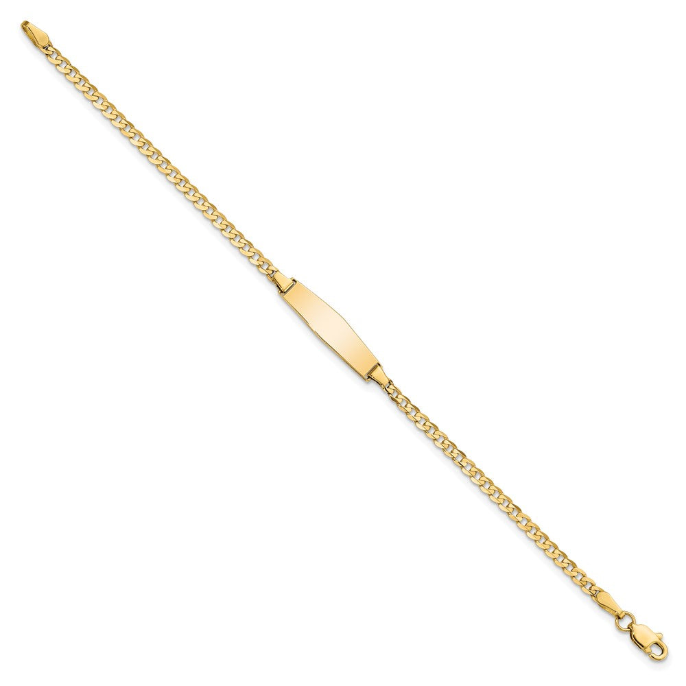 Engravable 14K Yellow Gold Soft Diamond Shape Curb Link ID Bracelet Length 8 inches Width 5.5 mm With Lobster Claw Clasp