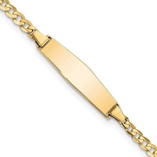 Engravable 14K Yellow Gold Soft Diamond Shape Curb Link ID Bracelet Length 8 inches Width 5.5 mm With Lobster Claw Clasp